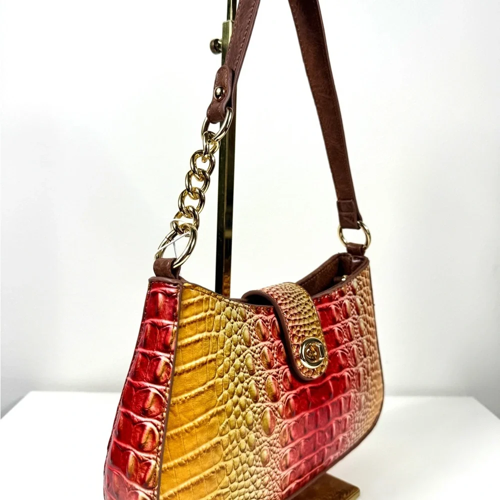 Elegant Multicolor Croc-Embossed Shoulder Bag - Picture 2 of 10